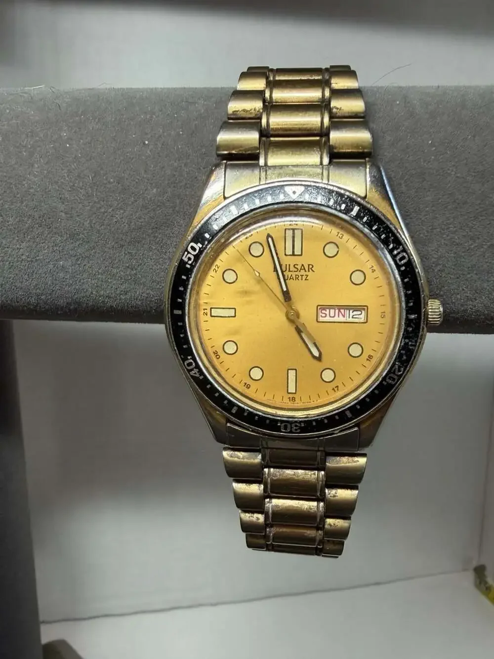 Pulsar Quartz Diver Style Gold-Tone Watch with Day-Date